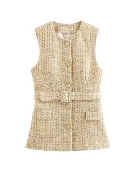 NWOT Zara Bloggers Favorite Women’s Tweed Waistcoat With Belted Vest